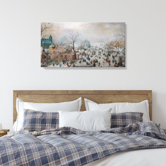 Winterlandschap met Skaters door Hendrick Avercamp Canvas Afdruk (Insitu (Slaapkamer))