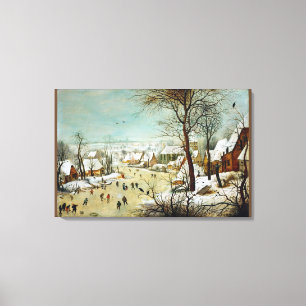 Winterlandschap met skaters en vogelvangers canvas afdruk