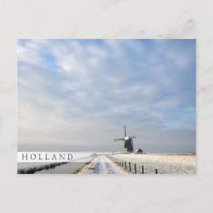 Winterlandschap met sneeuw en windmolen in Nederla Briefkaart