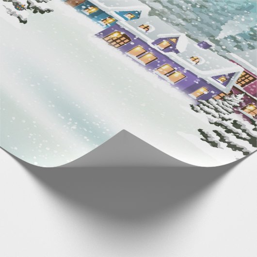 winterlandschap met sneeuwdekhuizen cadeaupapier (Hoek)