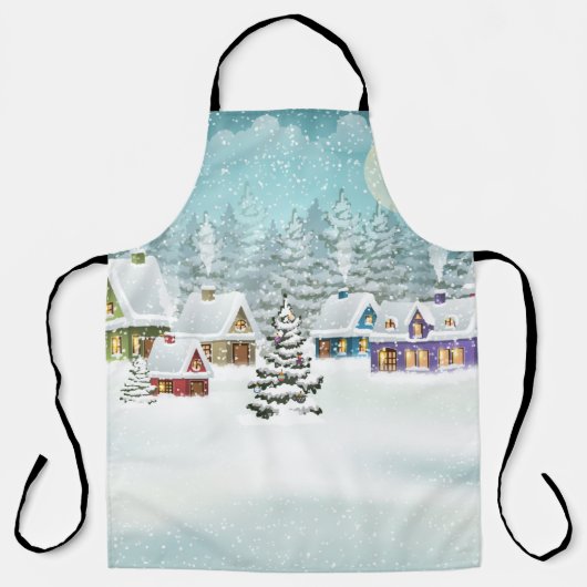 winterlandschap met sneeuwdekhuizen schort (Voorkant)