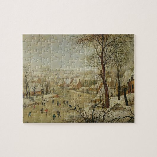 Winterlandschap met vogelvanger (olie op het panee legpuzzel (Horizontaal)