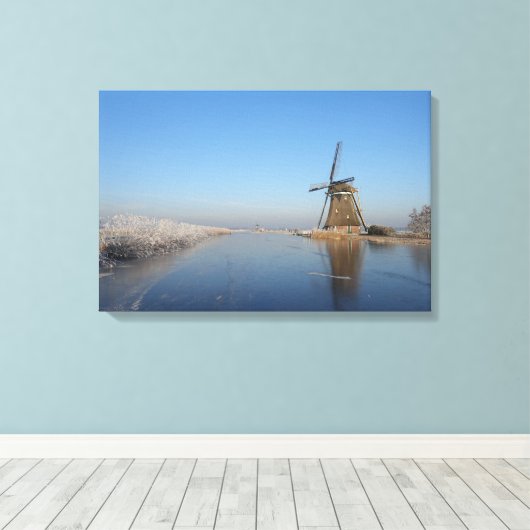 Winterlandschap met windmolen en ijs canvas afdruk (Insitu (Houten vloer))
