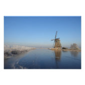 Winterlandschap met windmolen en ijs foto afdruk (Voorkant)