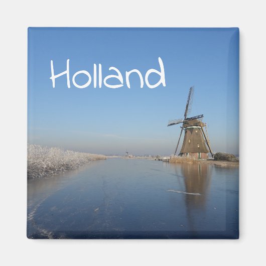 Winterlandschap met windmolen en ijs magneet (Voorkant)