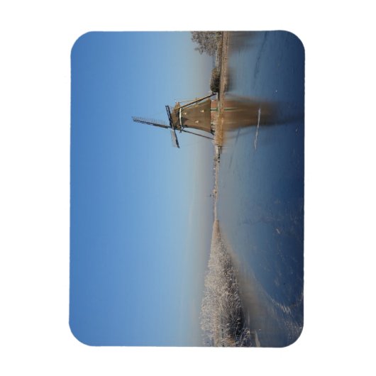 Winterlandschap met windmolen en ijs magneet (Verticaal)