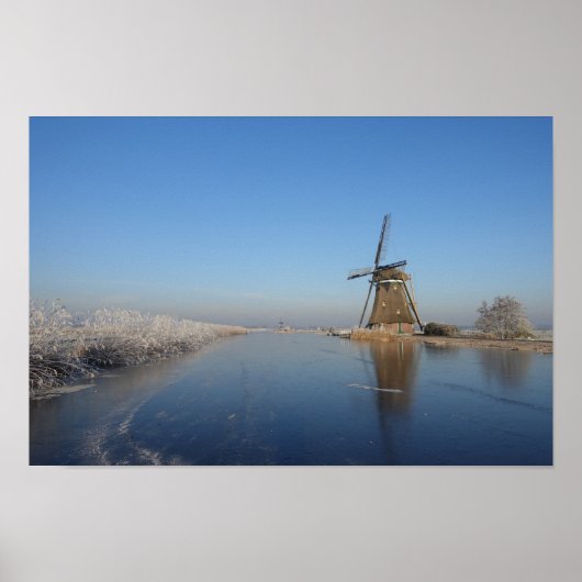 Winterlandschap met windmolen en ijs poster (Voorkant)