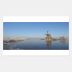 Winterlandschap met windmolen en ijs rechthoekige sticker