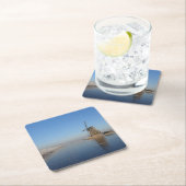 Winterlandschap met windmolen en ijs vierkante kartonnen onderzetter (Insitu)