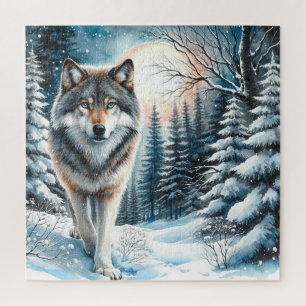 Winterlandschap met wolf legpuzzel