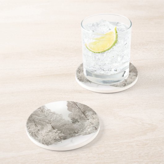 Winterlandschap Onderzetter sneeuw bedekt met bosk (Zijkant)