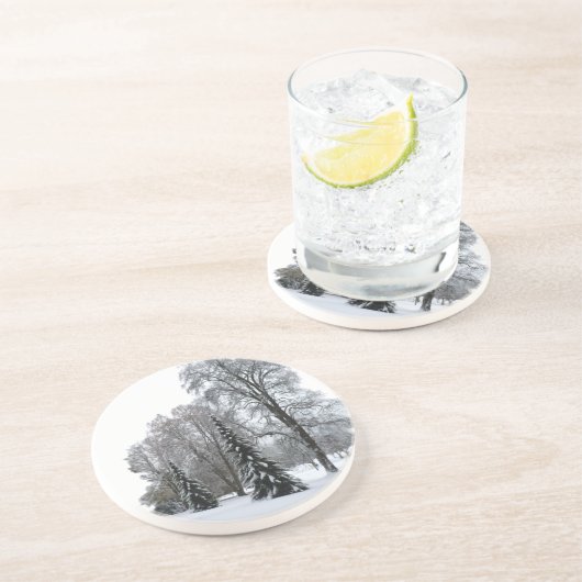 Winterlandschap Onderzetter sneeuw bedekt met bosk (Zijkant)