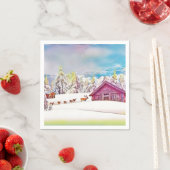 Winterlandschap Rendieren en blokhut Waterverf Servet (Insitu)