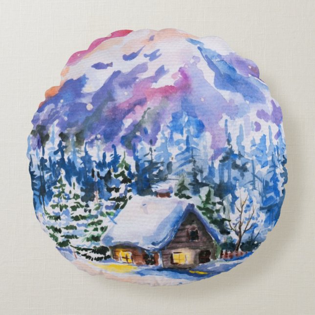 Winterlandschap Rond Kussen (Voorkant)