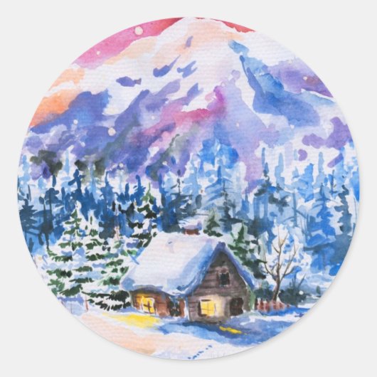 Winterlandschap Ronde Sticker (Voorkant)