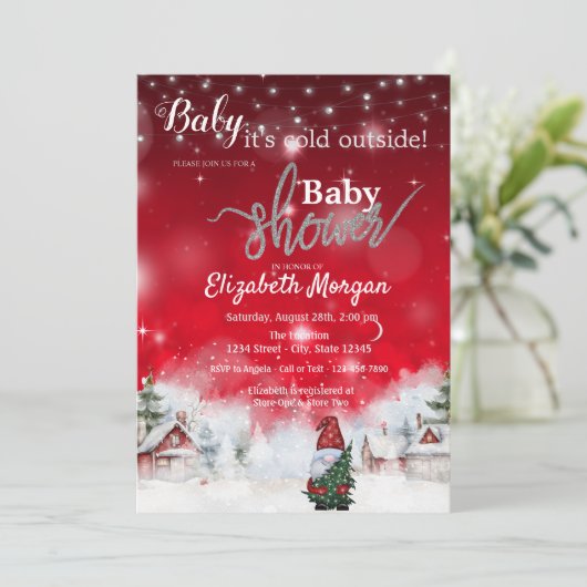 Winterlandschap Schattige Gnome rood Kaart (Staand voorkant)