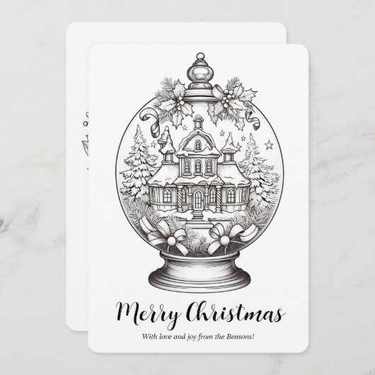 Winterlandschap Sneeuwbol Kerst Kunst Kleuren Feestdagenkaart (Voorkant / Achterkant)