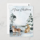 Winterlandschap Waterverf Bobcat Lynx Kerstmis Briefkaart (Voorkant / Achterkant)