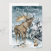 Winterlandschap Waterverf Moose kerstpostca Feestdagenkaart (Voorkant / Achterkant)