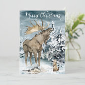 Winterlandschap Waterverf Moose kerstpostca Feestdagenkaart (Staand voorkant)