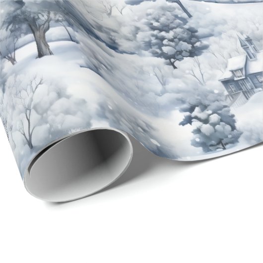 Winterlandschap Wit en Grijs Modern Kerstmis Cadeaupapier (Rol Hoek)