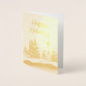 Winterlandschapsbosmoonmarinesblauwe tekening folie kaarten (Voorkant)