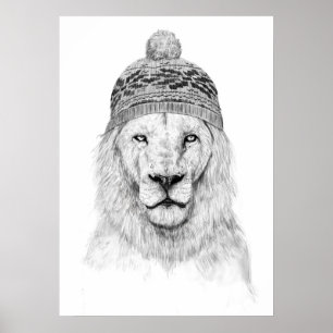 Winterleeuw (bw) poster