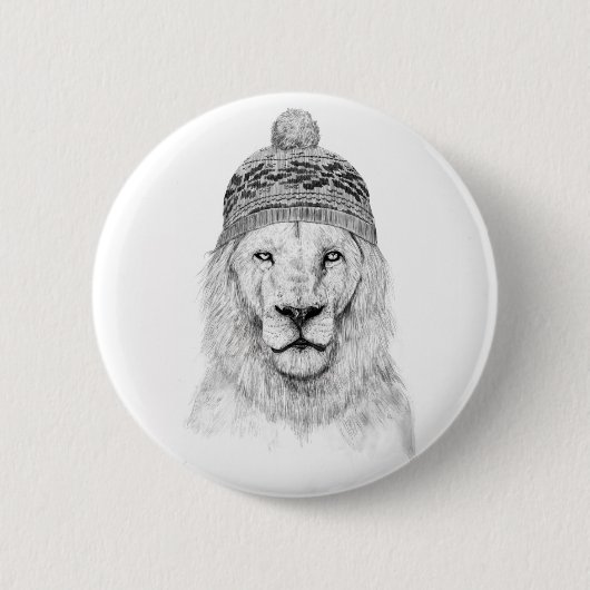 Winterleeuw (bw) ronde button 5,7 cm (Voorkant)