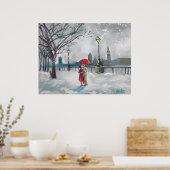 Winterliefhebbers sneeuw Londen Thames Big Ben sch Poster (Keuken)