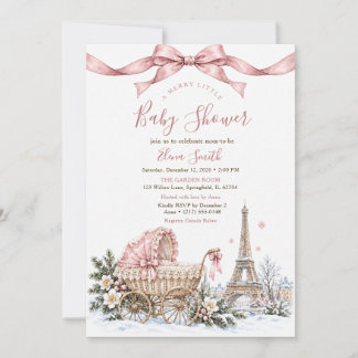 Winterlijke Roze Strik Baby Shower in Parijs Kaart
