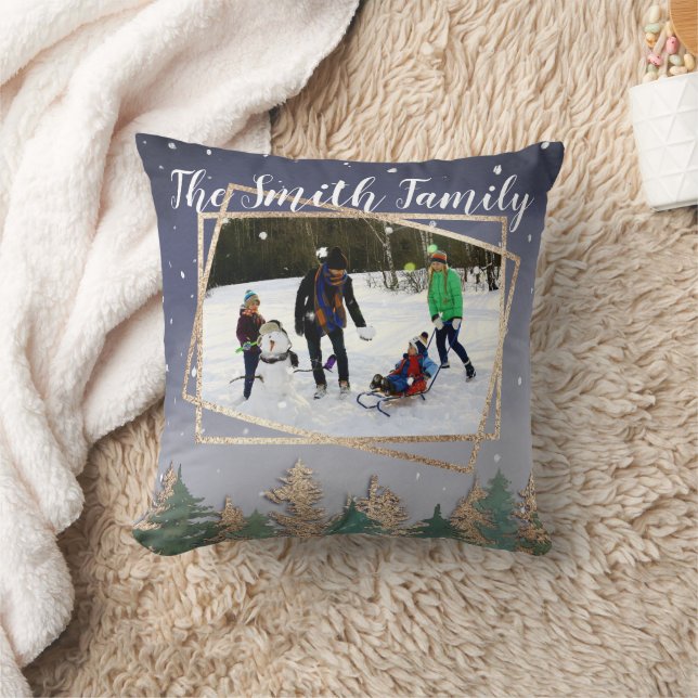 Wintermarinescheepvaart Waterverf sneeuwbomen kers Kussen (Deken)