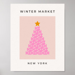 Wintermarkt 03 kerstboomroze feestdag poster