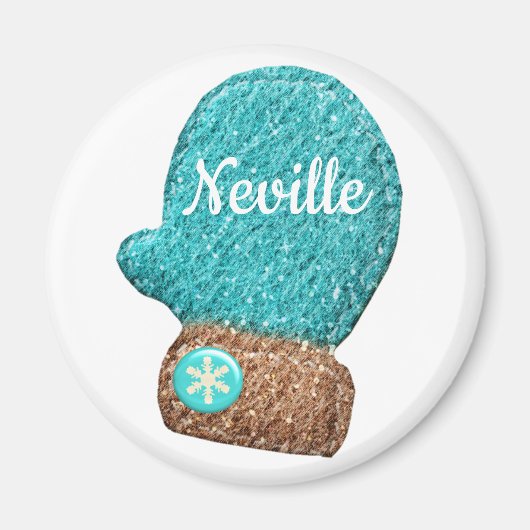 Wintermitten schattige sneeuwvlok blauw bruin wit magneet (Voorkant)