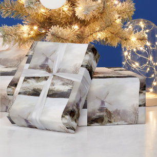 wintermolen sneeuwlandschap cadeaupapier