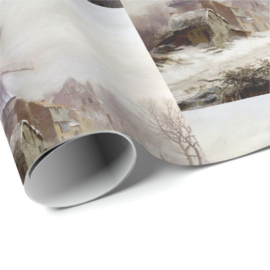 wintermolen sneeuwlandschap cadeaupapier (Rol Hoek)