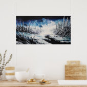 Wintermoonsneeuwscène canvas te koop poster (Keuken)