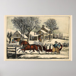 Wintermorgen in de Landelijke Currier & Ives Poster