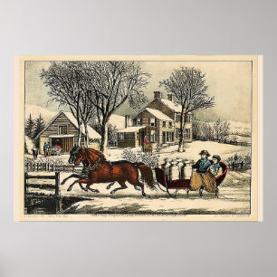 Wintermorgen in de Landelijke Currier & Ives Poster