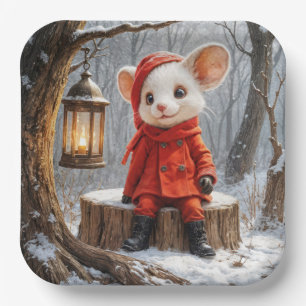 Wintermuis met boslantaarn papieren bordje