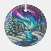 Winternacht gebrandschilderd ornament, Kerst Glas Ornament (Voorkant)