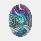 Winternacht gebrandschilderd ornament, Kerst Glas Ornament (Voorkant links)