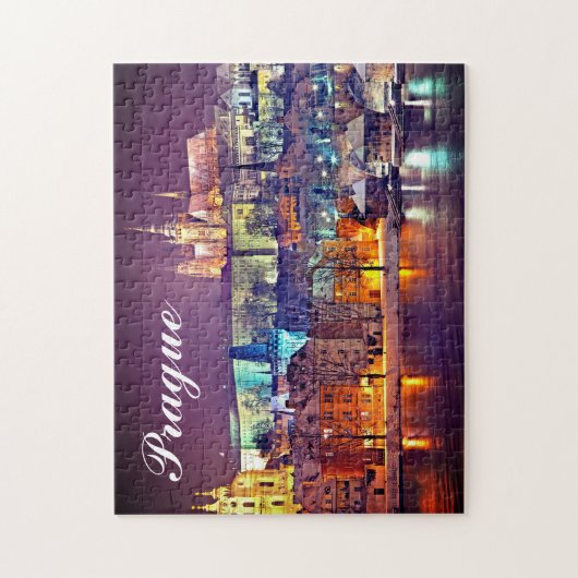 Winternacht in Praag Tsjechië Legpuzzel (Verticaal)