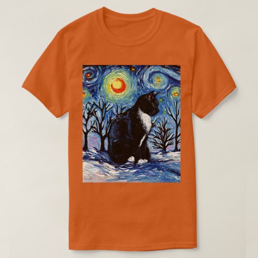Winternacht Tuxedo Kat T-shirt (Design voorkant)