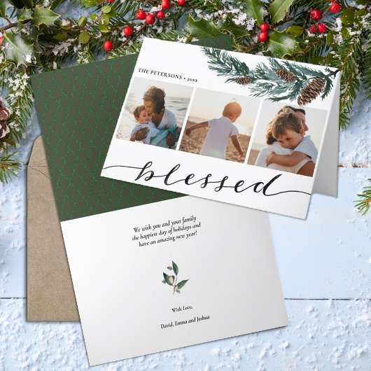 WinterNatuur | Pine Cone Three Photo Collage Feestdagen Kaart