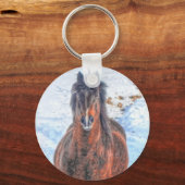 Winterpaard in Snowy Field 2 Sleutelhanger (Voorkant)