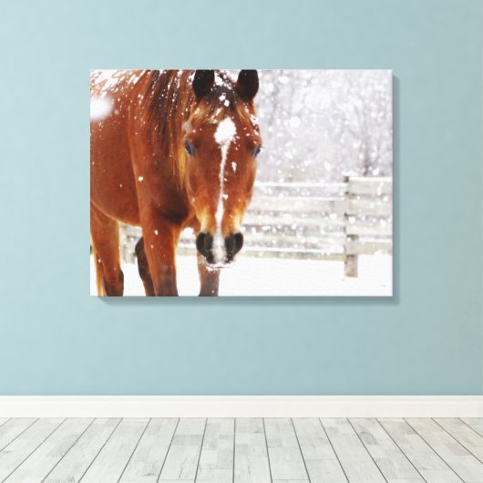 Winterpaard Kerstmis Canvas Afdruk (Insitu (Houten vloer))