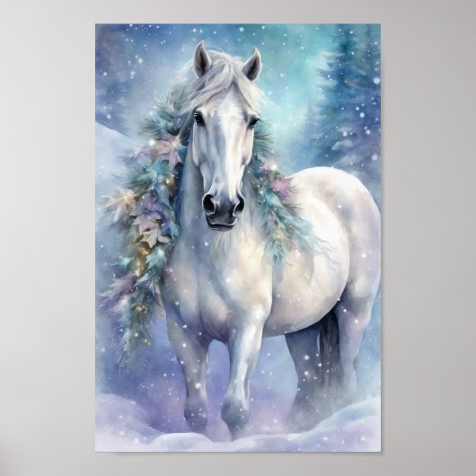 Winterpaard met bloemen poster (Voorkant)
