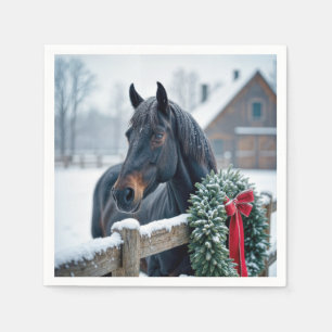 Winterpaard met kerstkrans servet