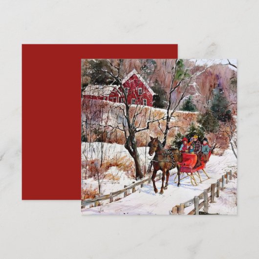  winterpaarden en -slee in sneeuw kaart (Voorkant / Achterkant)