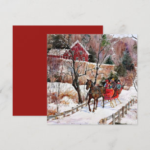  winterpaarden en -slee in sneeuw kaart